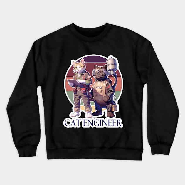 Cat Engineer Crewneck Sweatshirt by LycheeDesign